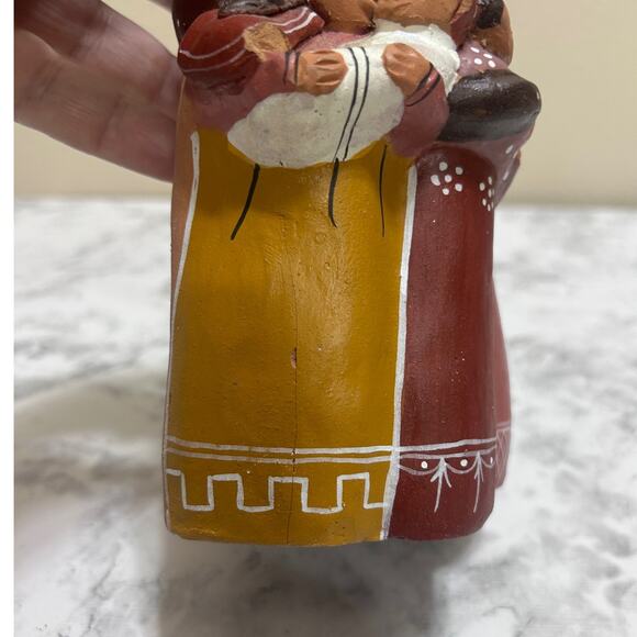 VTG Peruvian Folk Art Pottery Handcrafted Candle Holder Terracotta Clay Women - Picture 11 of 11